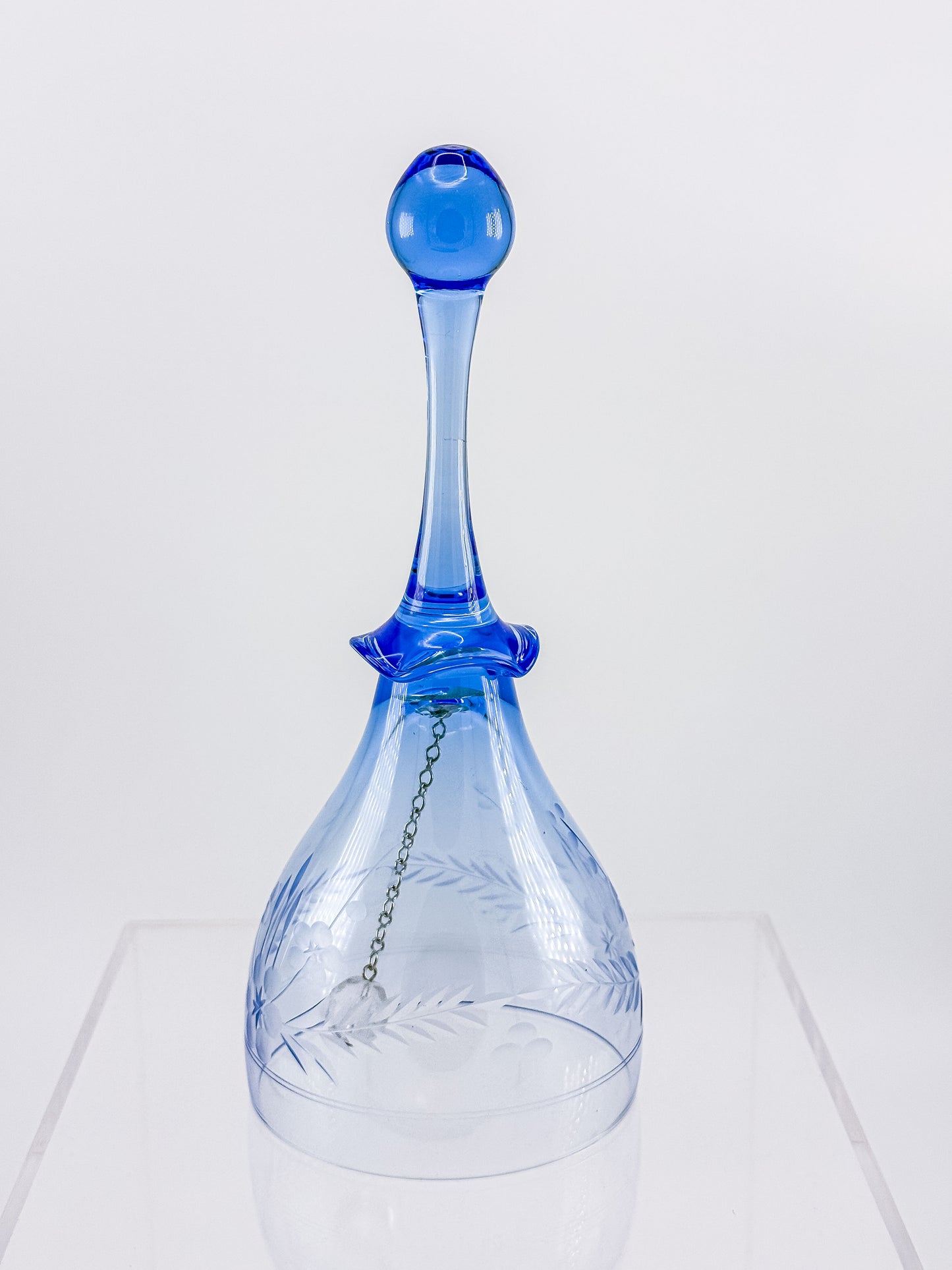 Ofnah Crystal Bell – Cobalt Blue Handle Etched Floral Wheat Lead Crystal