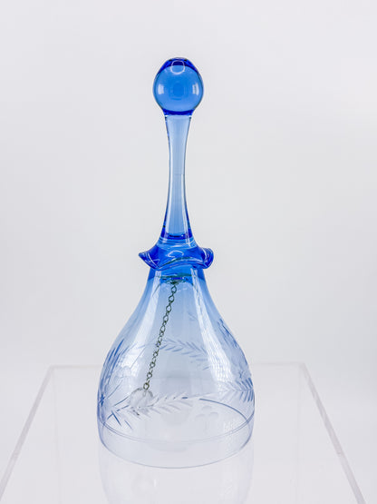 Ofnah Crystal Bell – Cobalt Blue Handle Etched Floral Wheat Lead Crystal