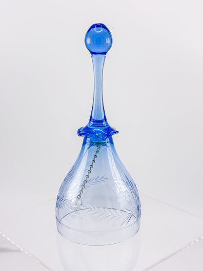 Ofnah Crystal Bell – Cobalt Blue Handle Etched Floral Wheat Lead Crystal
