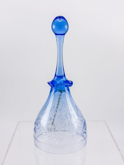 Ofnah Crystal Bell – Cobalt Blue Handle Etched Floral Wheat Lead Crystal