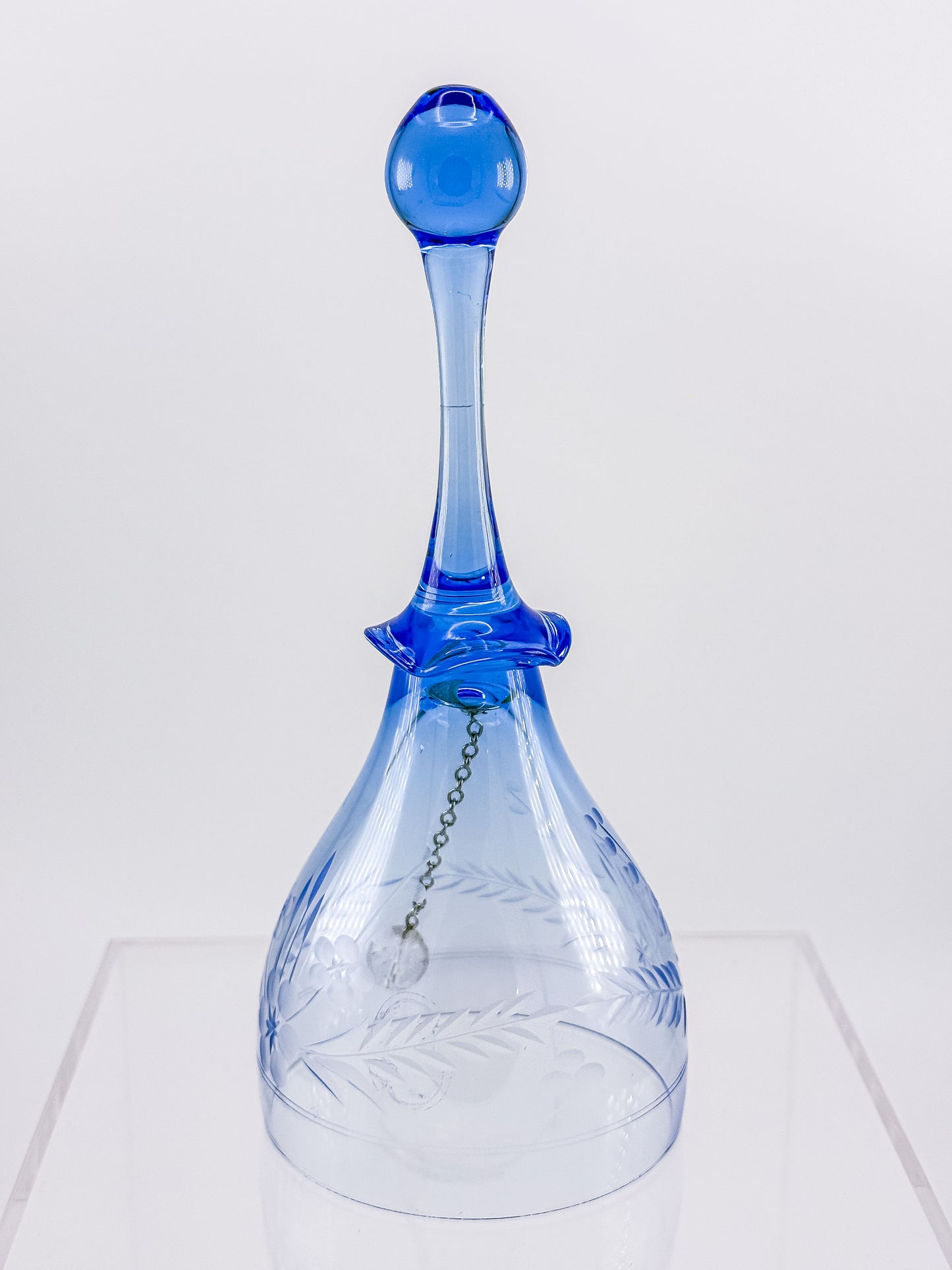 Ofnah Crystal Bell – Cobalt Blue Handle Etched Floral Wheat Lead Crystal