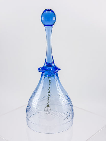Ofnah Crystal Bell – Cobalt Blue Handle Etched Floral Wheat Lead Crystal