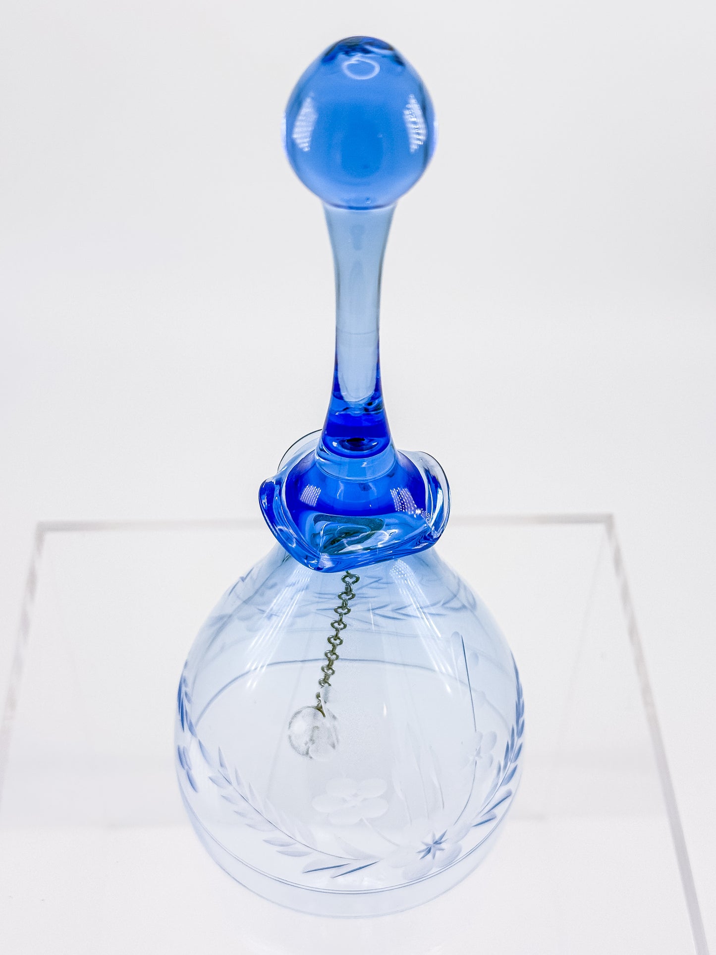 Ofnah Crystal Bell – Cobalt Blue Handle Etched Floral Wheat Lead Crystal