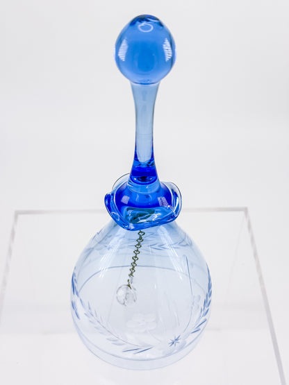 Ofnah Crystal Bell – Cobalt Blue Handle Etched Floral Wheat Lead Crystal