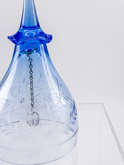 Ofnah Crystal Bell – Cobalt Blue Handle Etched Floral Wheat Lead Crystal