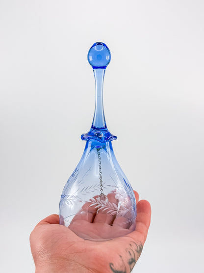 Ofnah Crystal Bell – Cobalt Blue Handle Etched Floral Wheat Lead Crystal