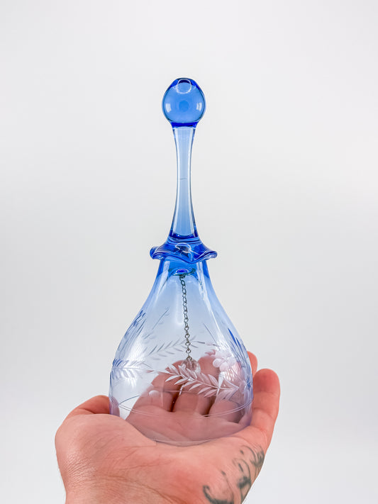 Ofnah Crystal Bell – Cobalt Blue Handle Etched Floral Wheat Lead Crystal