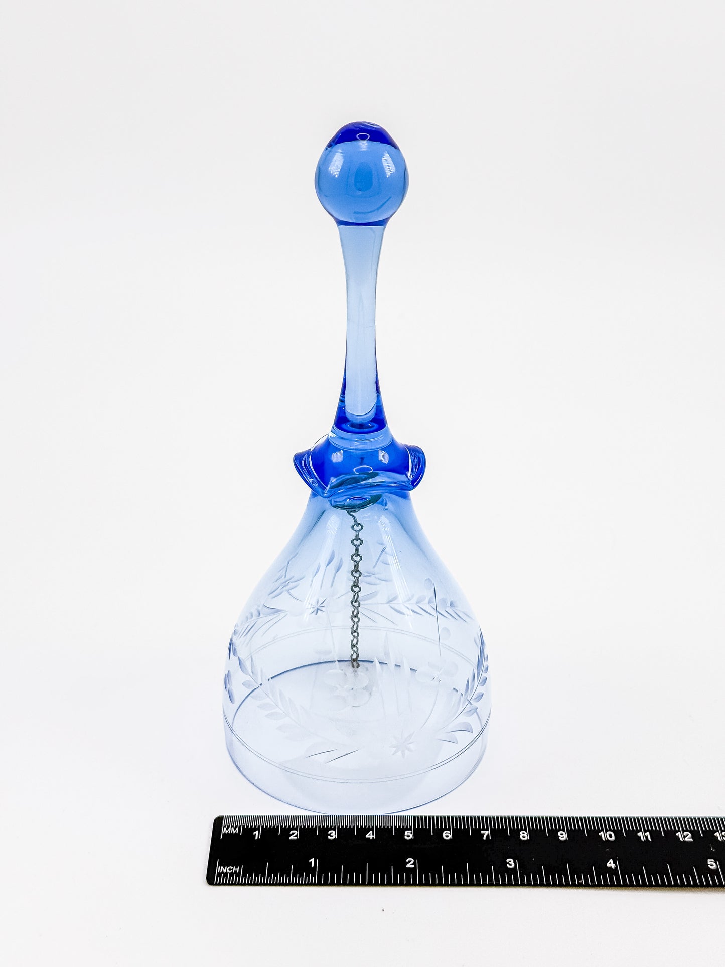 Ofnah Crystal Bell – Cobalt Blue Handle Etched Floral Wheat Lead Crystal