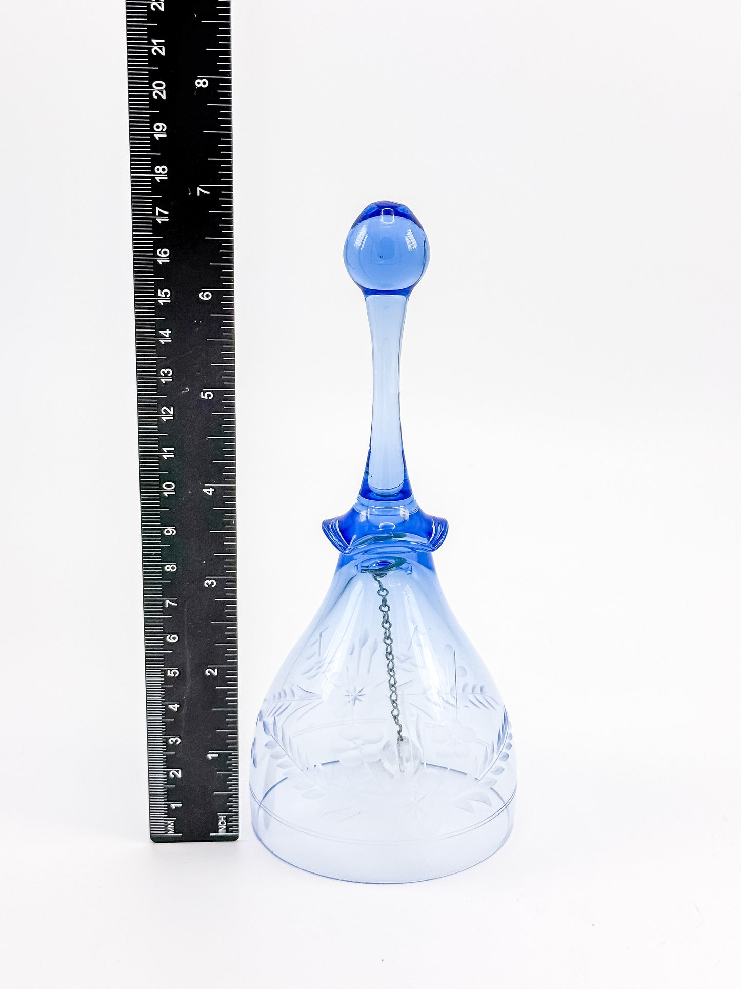 Ofnah Crystal Bell – Cobalt Blue Handle Etched Floral Wheat Lead Crystal