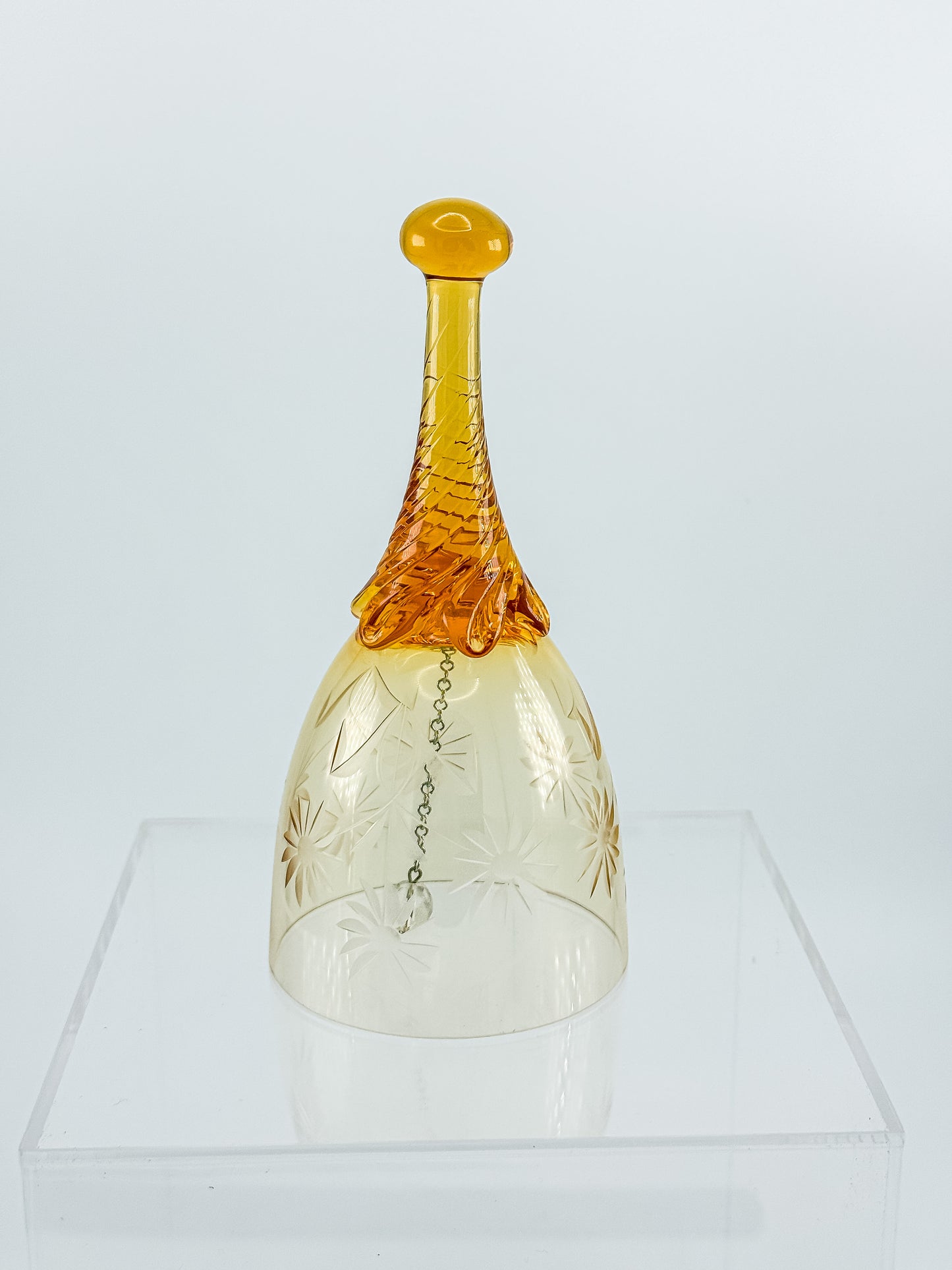 Ofnah Crystal Bell – Amber Ombre Twisted Handle Wheel-Cut Floral Lead Crystal