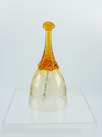 Ofnah Crystal Bell – Amber Ombre Twisted Handle Wheel-Cut Floral Lead Crystal