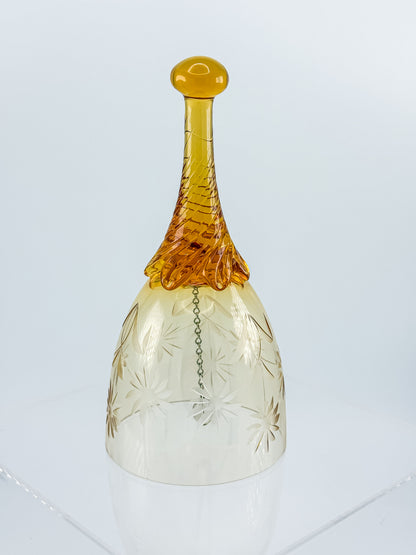 Ofnah Crystal Bell – Amber Ombre Twisted Handle Wheel-Cut Floral Lead Crystal
