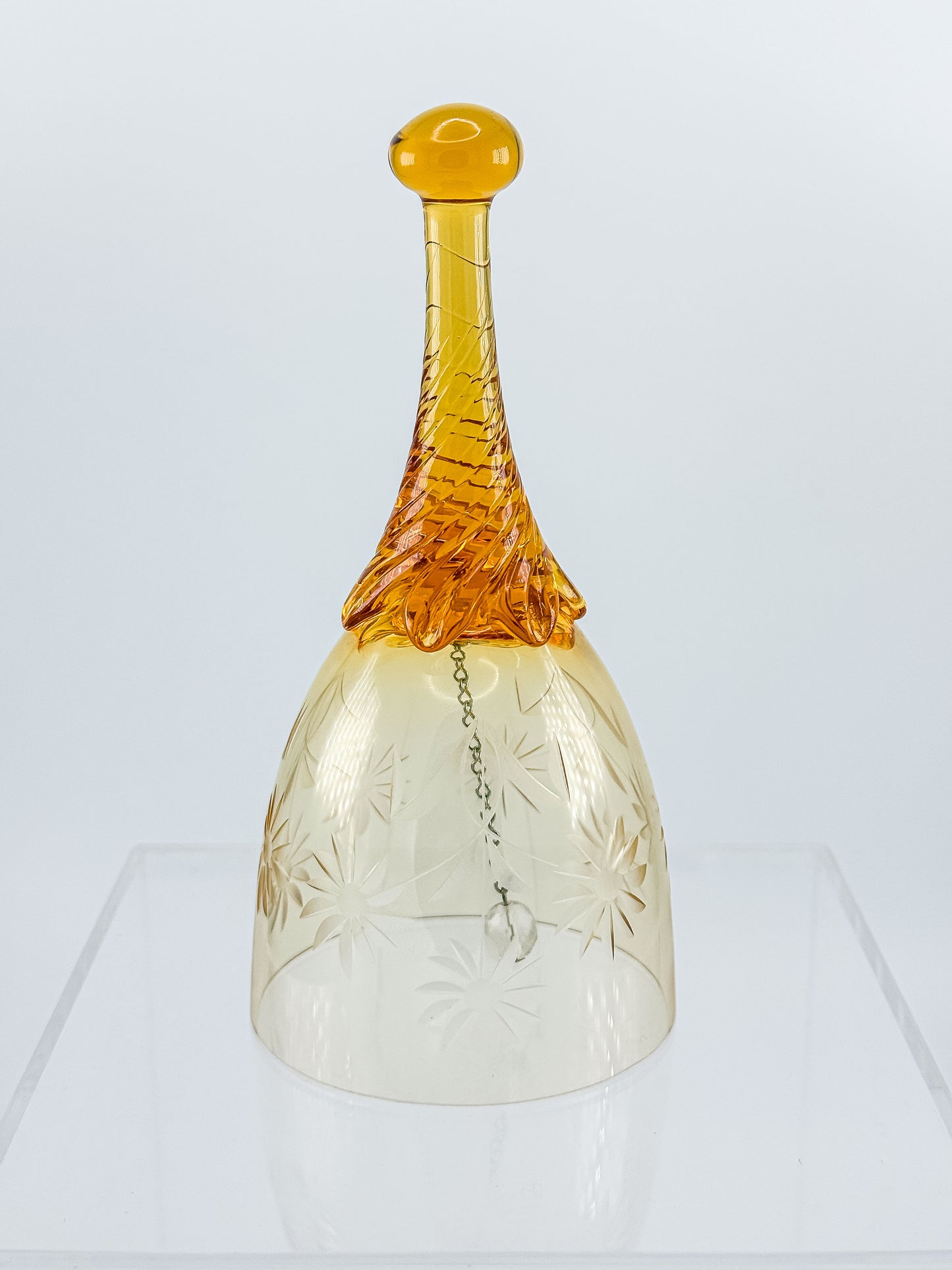 Ofnah Crystal Bell – Amber Ombre Twisted Handle Wheel-Cut Floral Lead Crystal