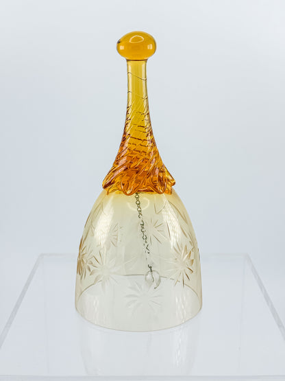 Ofnah Crystal Bell – Amber Ombre Twisted Handle Wheel-Cut Floral Lead Crystal