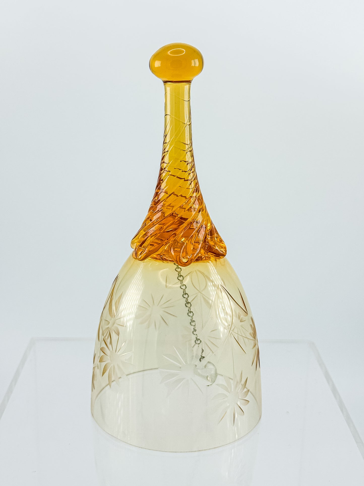 Ofnah Crystal Bell – Amber Ombre Twisted Handle Wheel-Cut Floral Lead Crystal