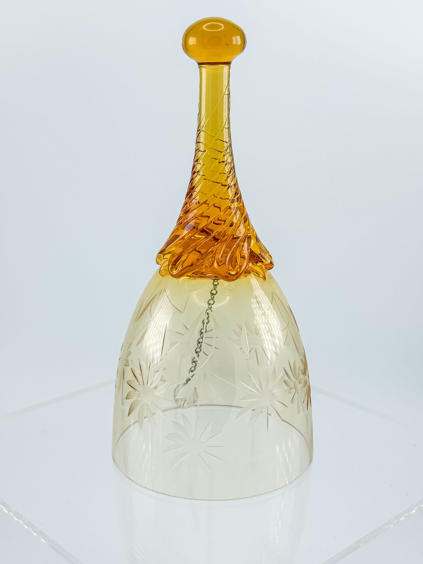 Ofnah Crystal Bell – Amber Ombre Twisted Handle Wheel-Cut Floral Lead Crystal