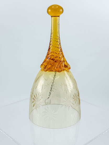 Ofnah Crystal Bell – Amber Ombre Twisted Handle Wheel-Cut Floral Lead Crystal