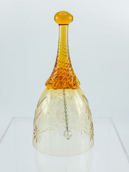 Ofnah Crystal Bell – Amber Ombre Twisted Handle Wheel-Cut Floral Lead Crystal