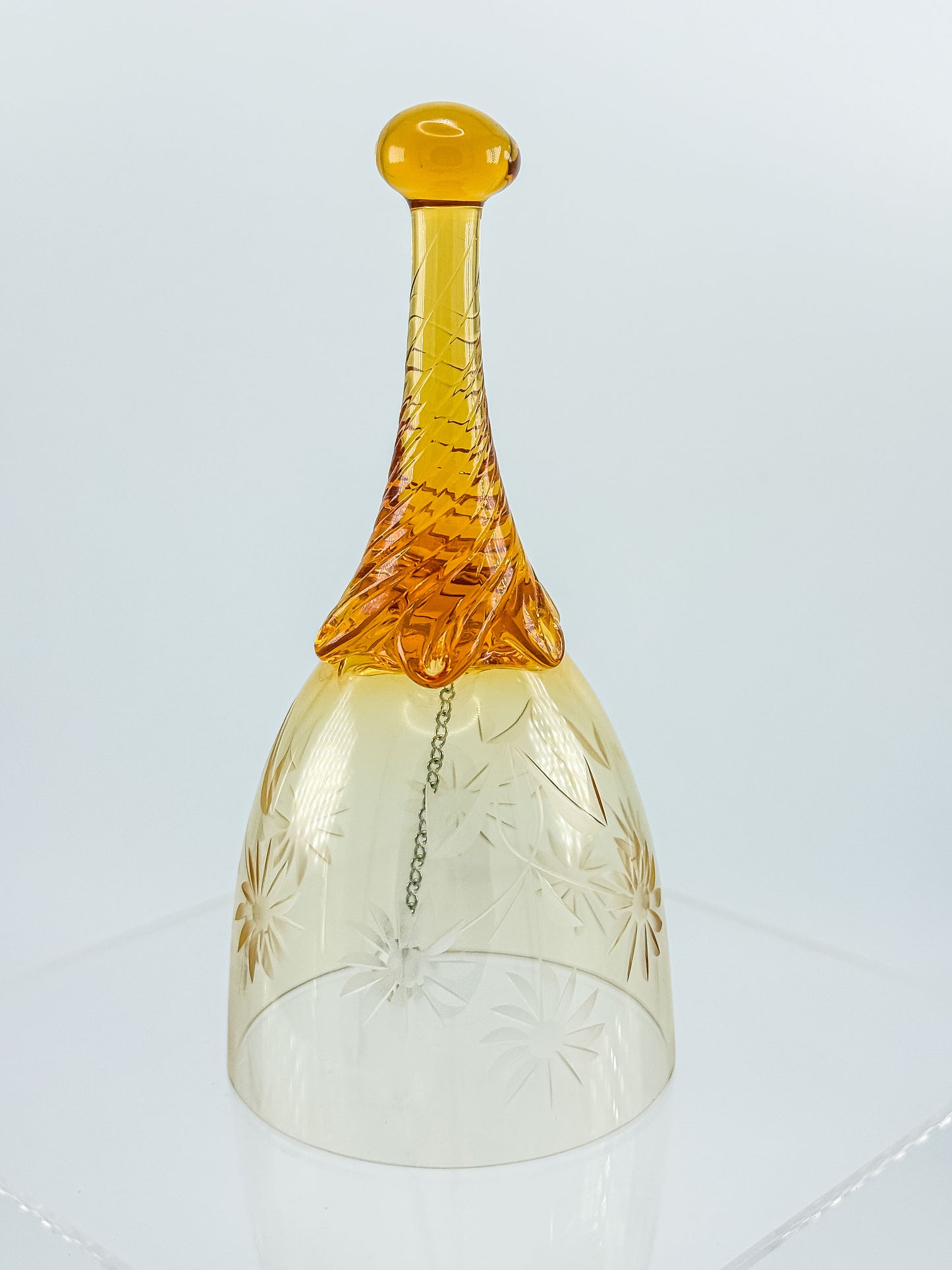 Ofnah Crystal Bell – Amber Ombre Twisted Handle Wheel-Cut Floral Lead Crystal
