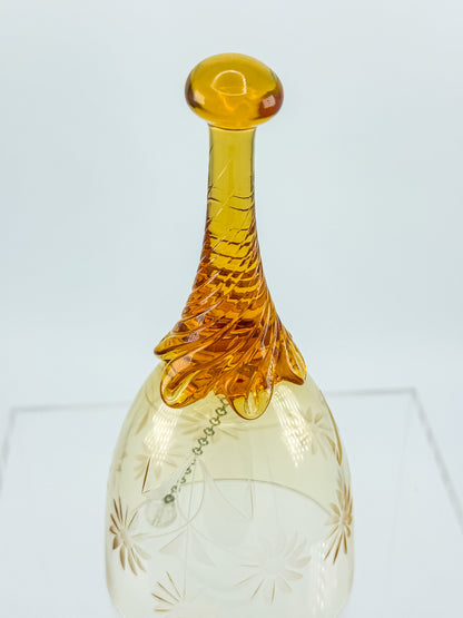 Ofnah Crystal Bell – Amber Ombre Twisted Handle Wheel-Cut Floral Lead Crystal