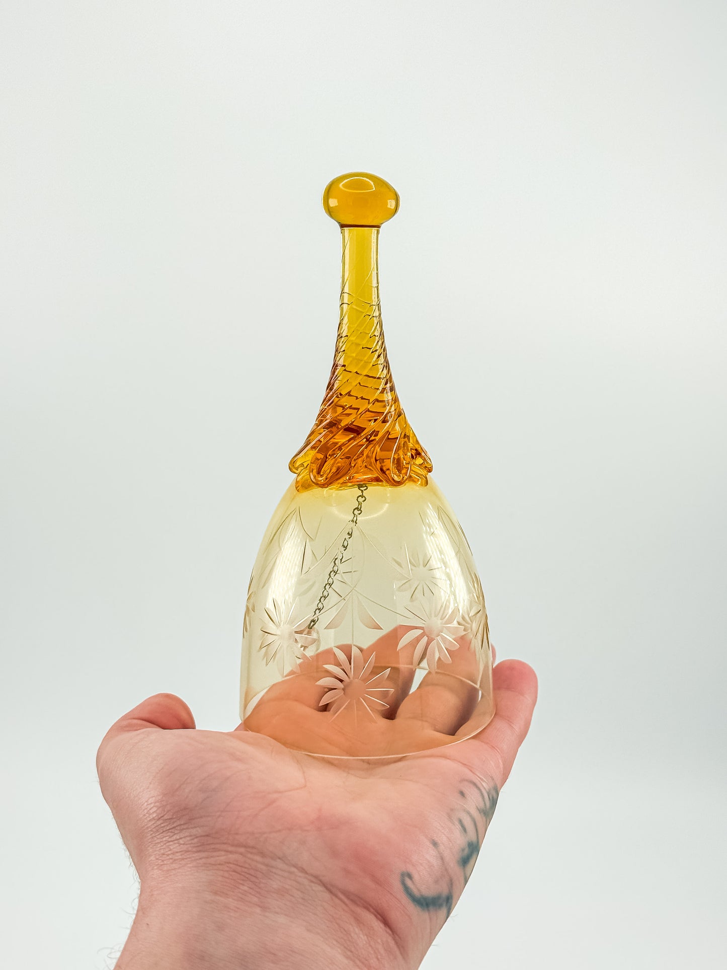 Ofnah Crystal Bell – Amber Ombre Twisted Handle Wheel-Cut Floral Lead Crystal