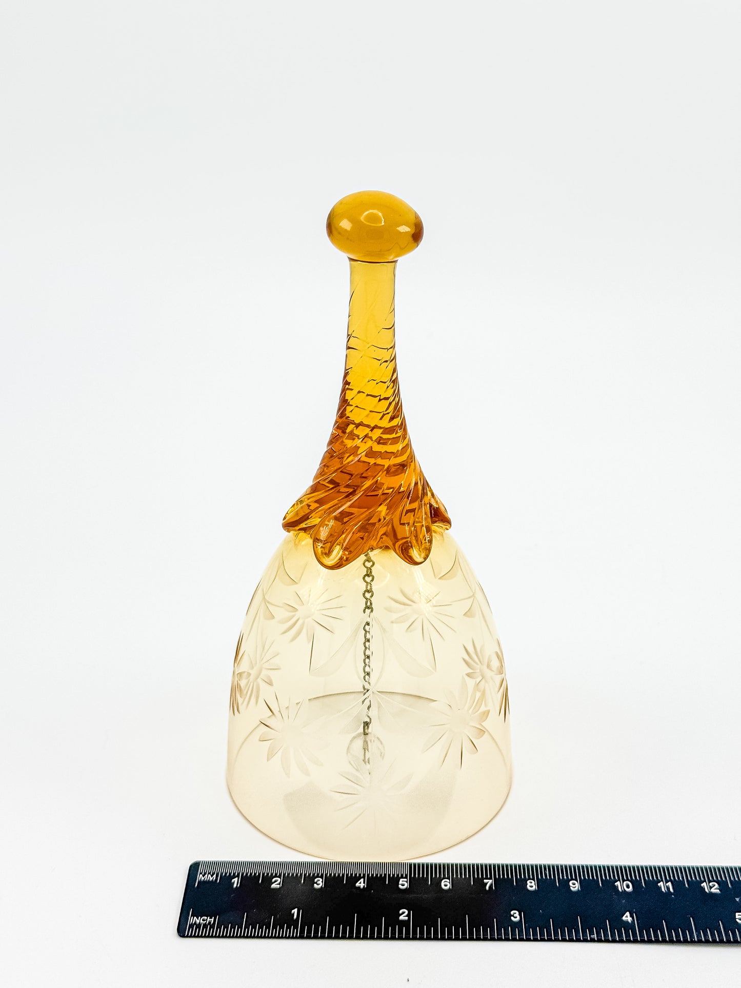 Ofnah Crystal Bell – Amber Ombre Twisted Handle Wheel-Cut Floral Lead Crystal