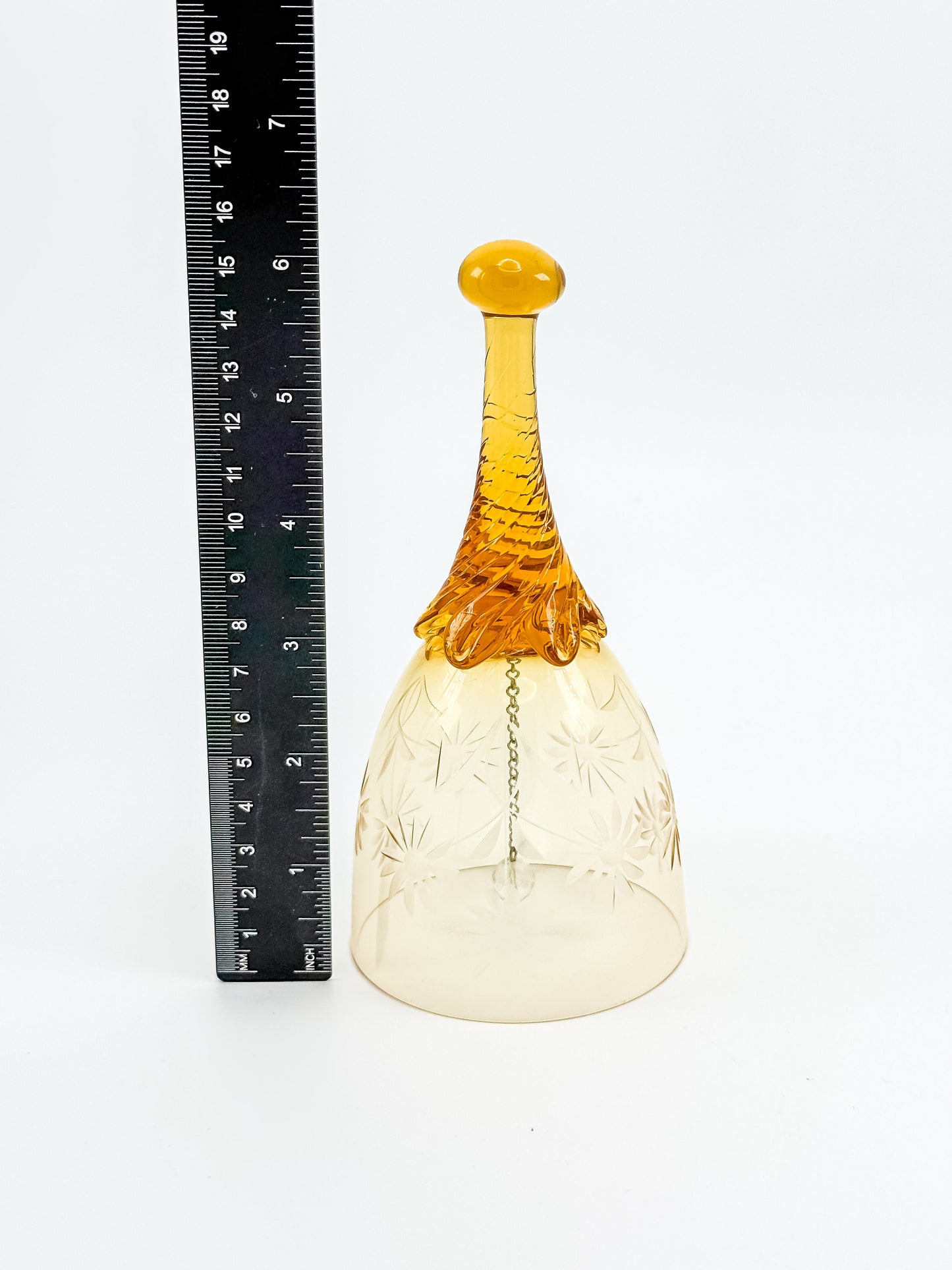 Ofnah Crystal Bell – Amber Ombre Twisted Handle Wheel-Cut Floral Lead Crystal