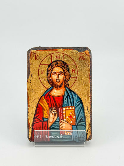 Hand-Painted Byzantine Icon Christ Pantocrator – Gold Leaf Tempera on Wood Greece