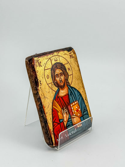 Hand-Painted Byzantine Icon Christ Pantocrator – Gold Leaf Tempera on Wood Greece