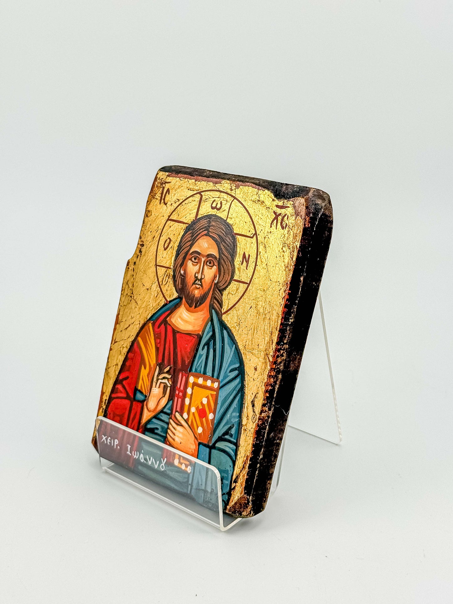 Hand-Painted Byzantine Icon Christ Pantocrator – Gold Leaf Tempera on Wood Greece