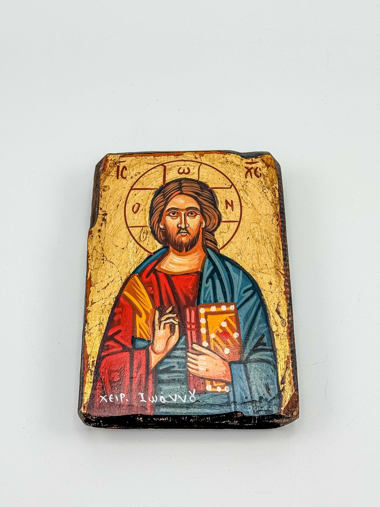 Hand-Painted Byzantine Icon Christ Pantocrator – Gold Leaf Tempera on Wood Greece