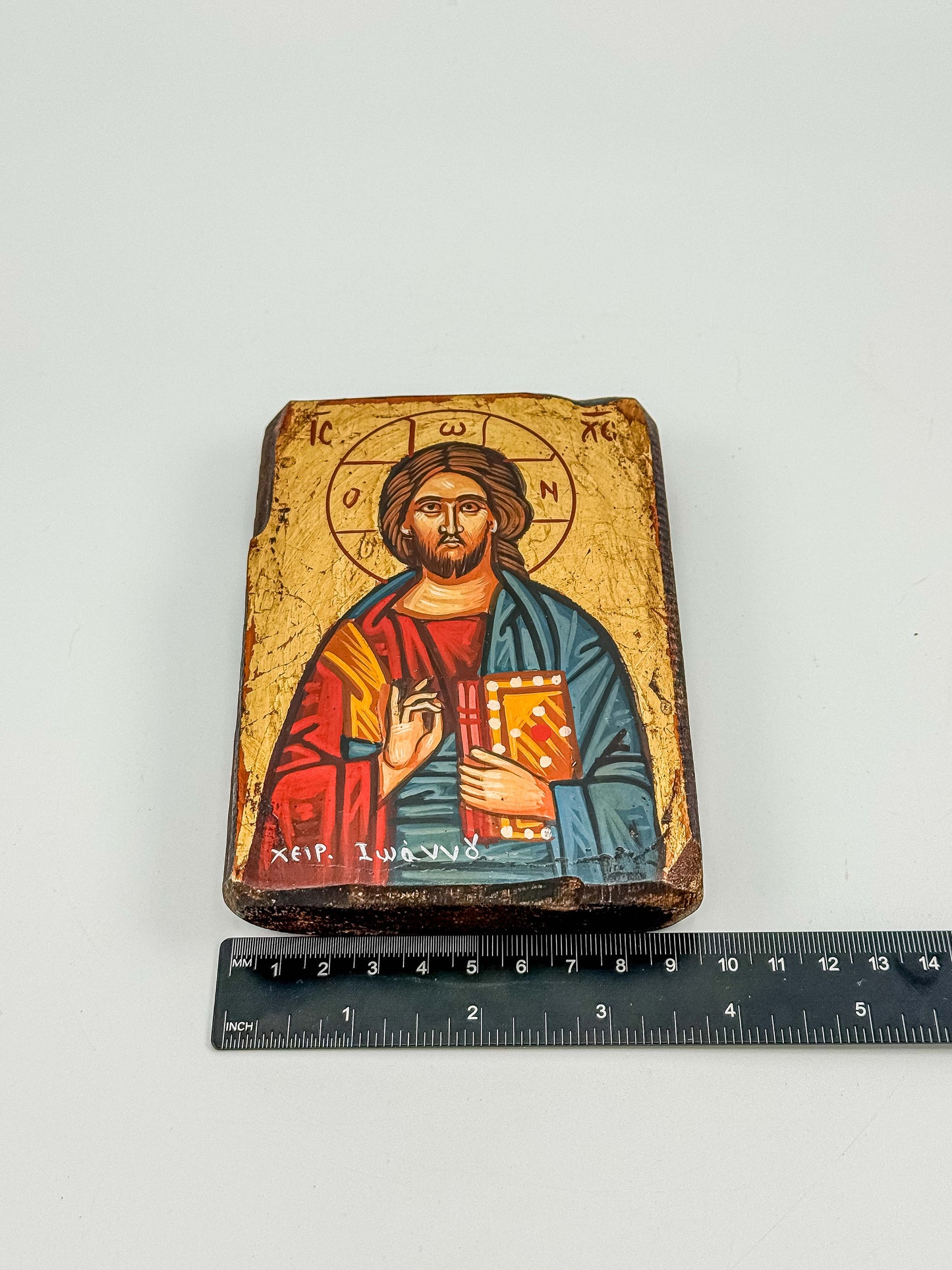 Hand-Painted Byzantine Icon Christ Pantocrator – Gold Leaf Tempera on Wood Greece