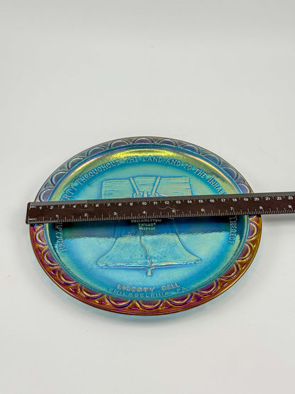 Indiana Glass Bicentennial Liberty Bell Plate – Blue Carnival Glass 1976