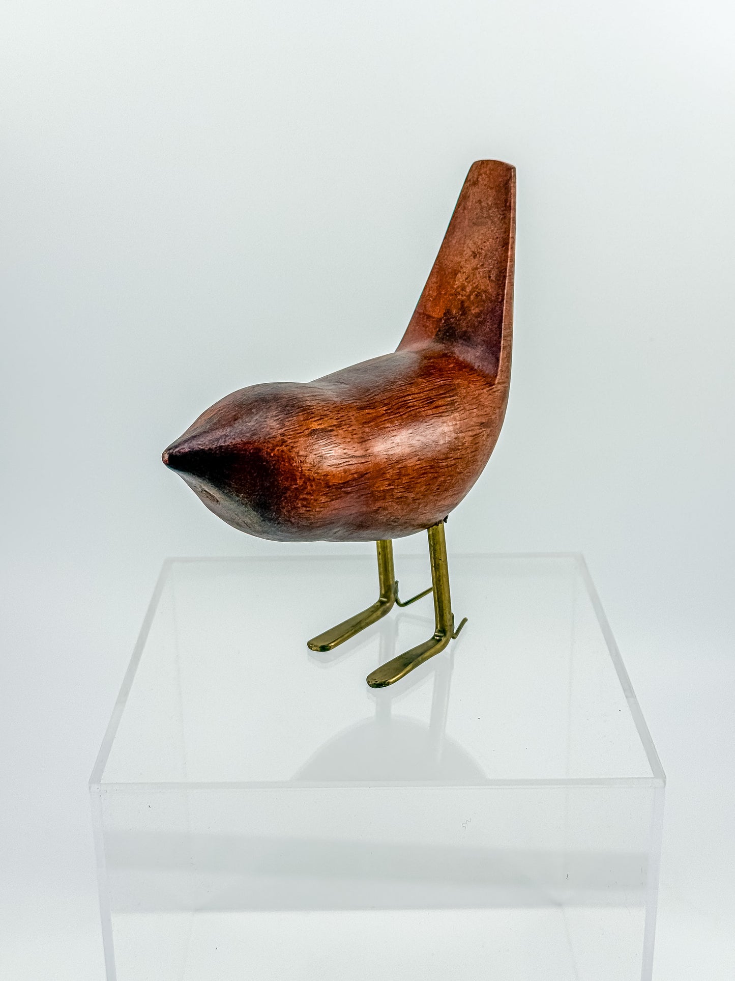 Vintage Hand-Carved Teak Bird Figurine | Mid-Century Modern | Jacob Hermann Style