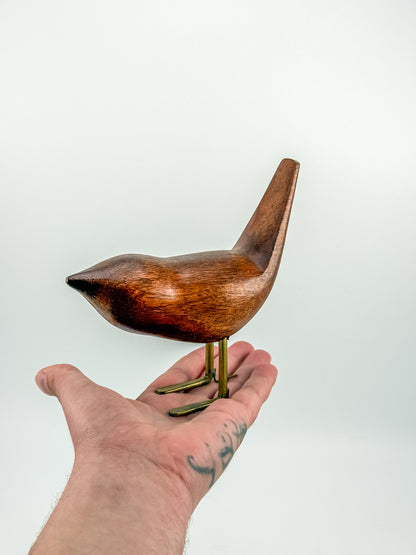 Vintage Hand-Carved Teak Bird Figurine | Mid-Century Modern | Jacob Hermann Style