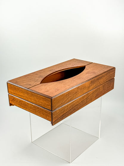Vintage Mid-Century Modern Wood Tissue Box Cover | Walnut Finish | 1960s