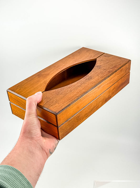Vintage Mid-Century Modern Wood Tissue Box Cover | Walnut Finish | 1960s