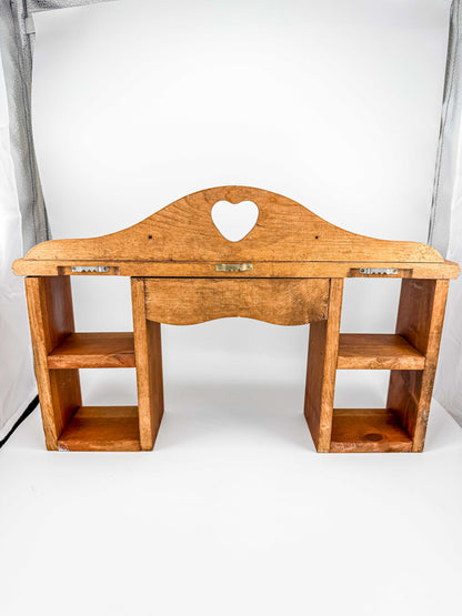 Vintage Solid Wood Heart Shadow Box | 1980s Country Americana Wall Organizer