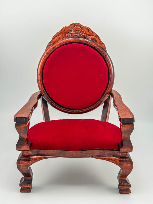Dollhouse Miniature Wooden Victorian Arm Chair with Red Upholstery