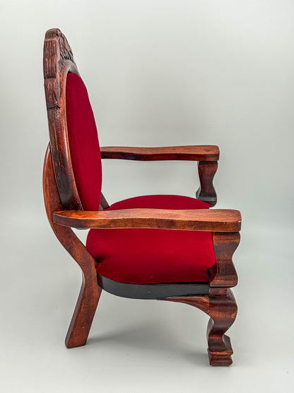 Dollhouse Miniature Wooden Victorian Arm Chair with Red Upholstery