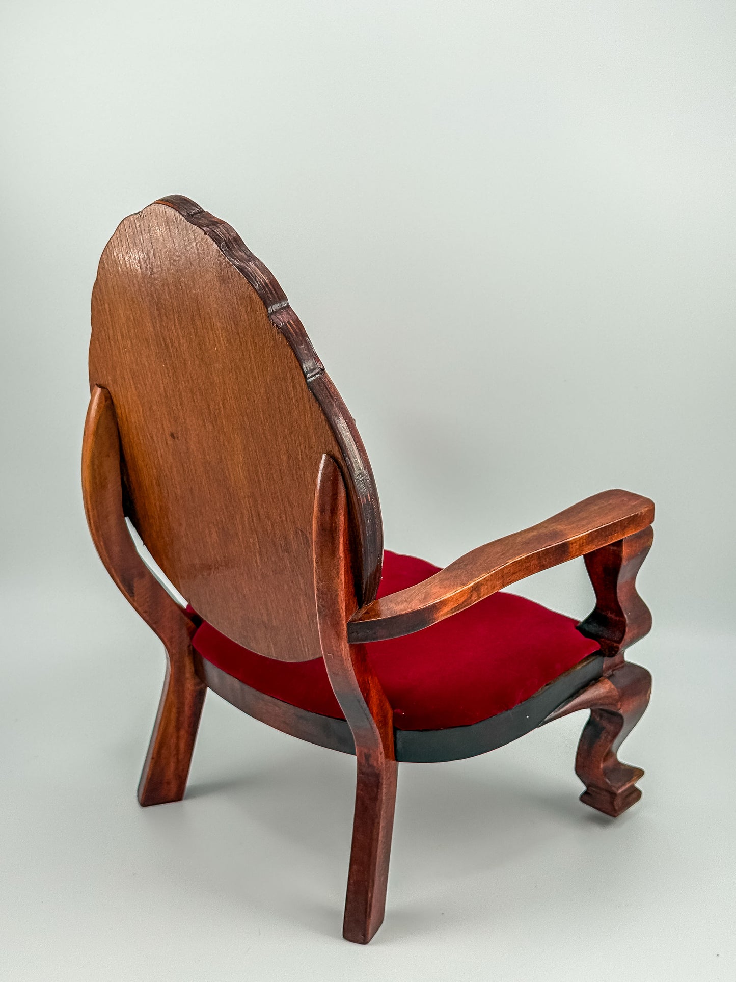 Dollhouse Miniature Wooden Victorian Arm Chair with Red Upholstery