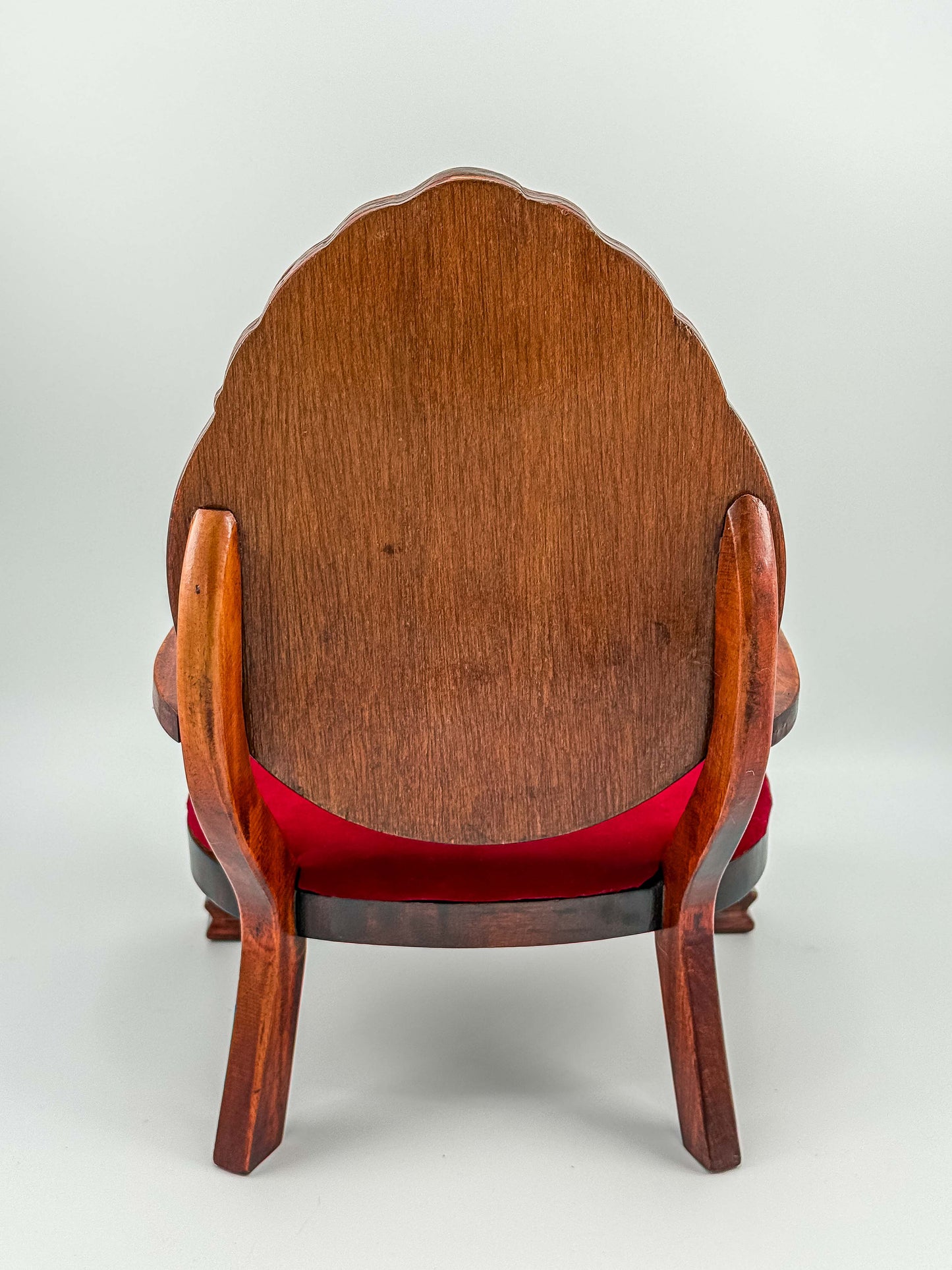Dollhouse Miniature Wooden Victorian Arm Chair with Red Upholstery