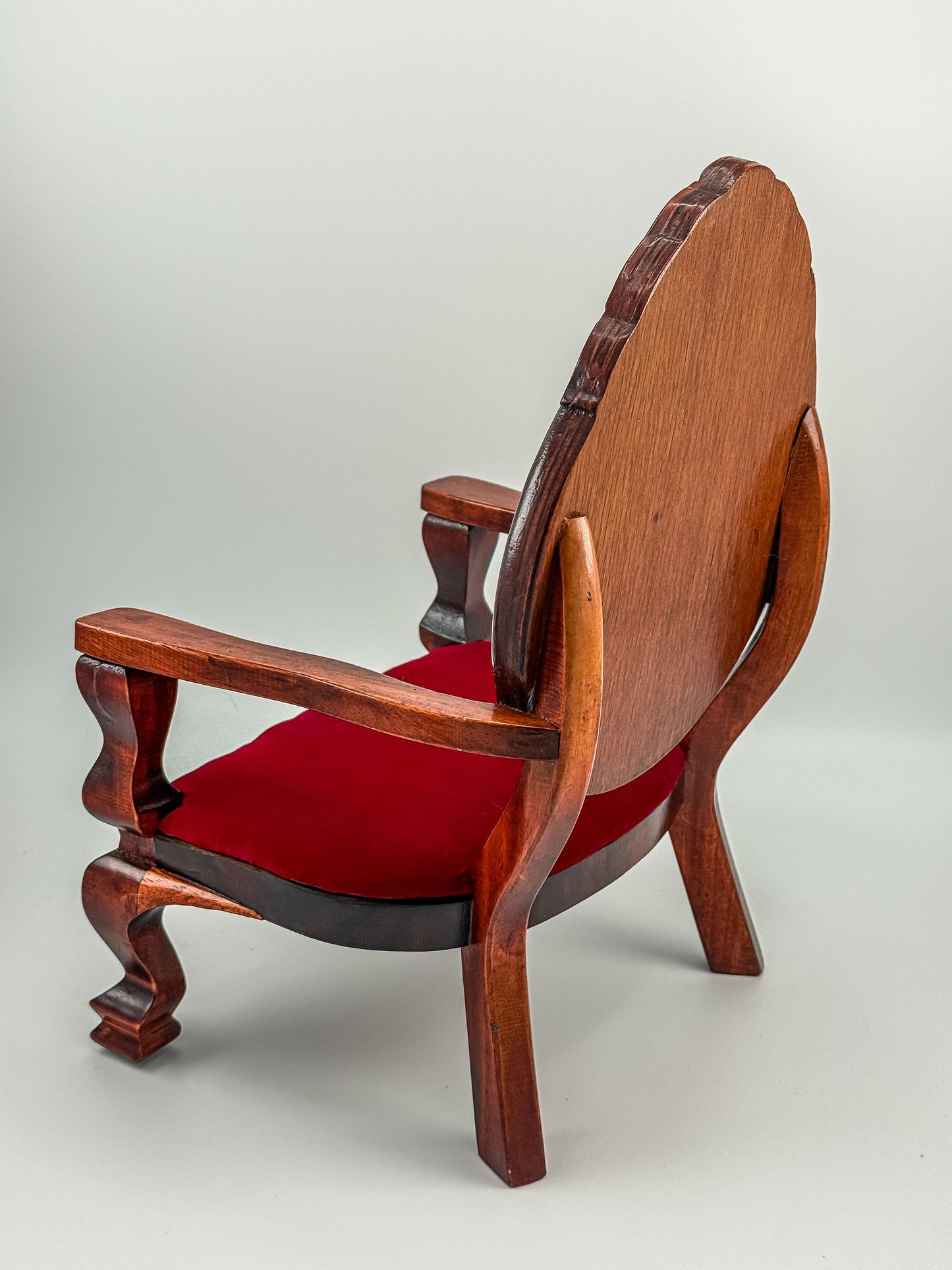 Dollhouse Miniature Wooden Victorian Arm Chair with Red Upholstery