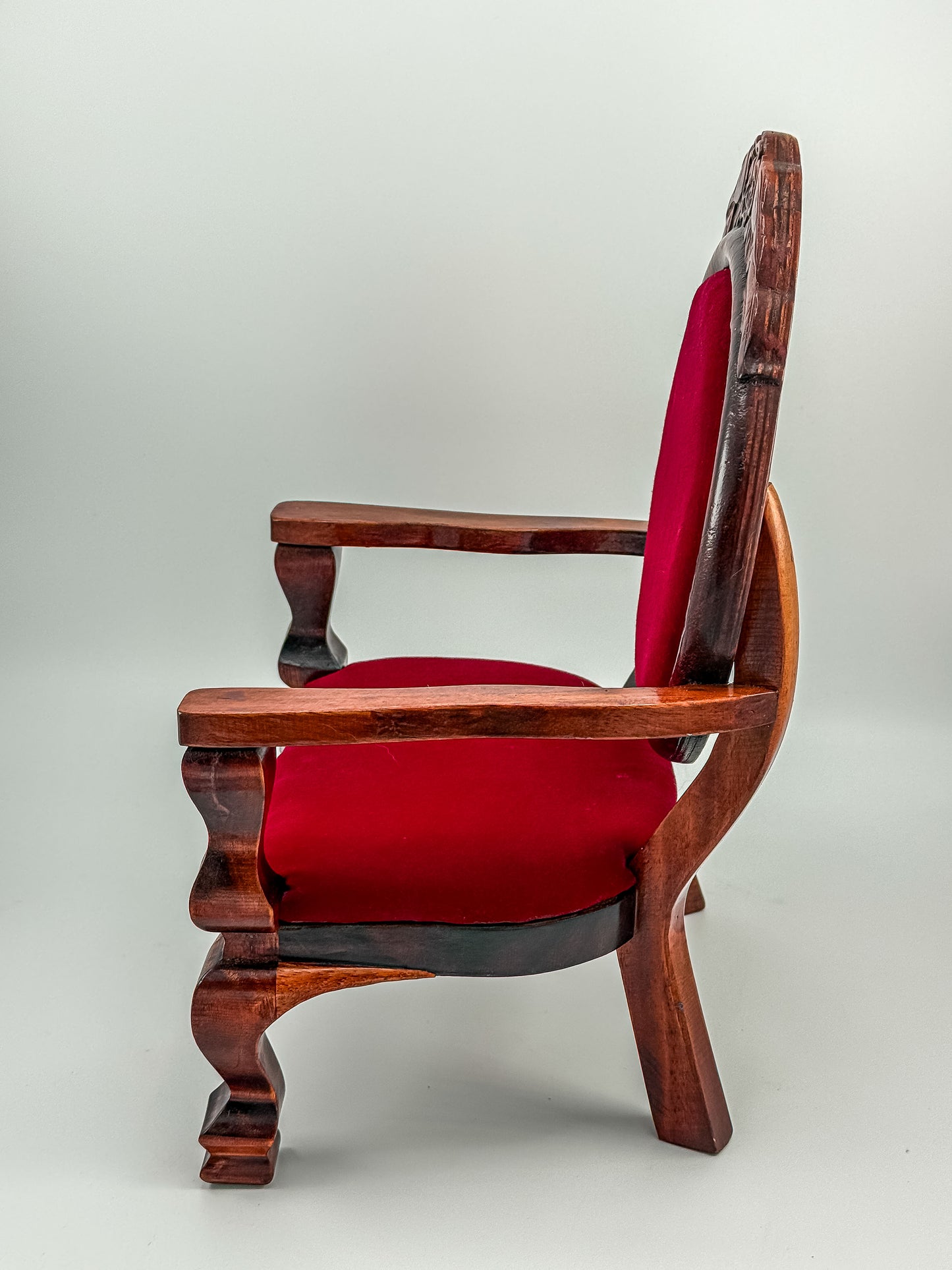 Dollhouse Miniature Wooden Victorian Arm Chair with Red Upholstery