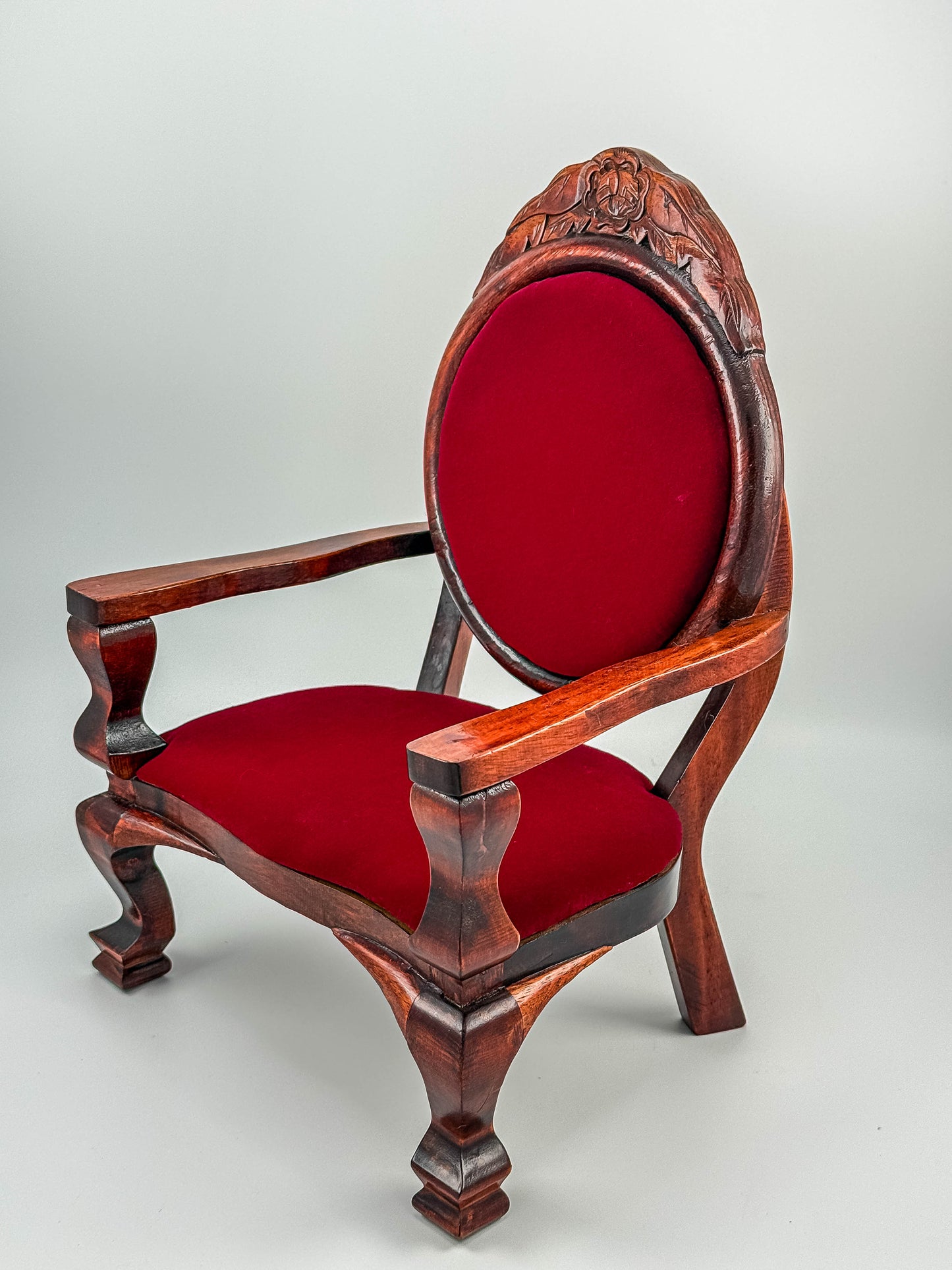 Dollhouse Miniature Wooden Victorian Arm Chair with Red Upholstery
