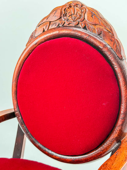 Dollhouse Miniature Wooden Victorian Arm Chair with Red Upholstery