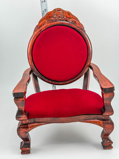 Dollhouse Miniature Wooden Victorian Arm Chair with Red Upholstery