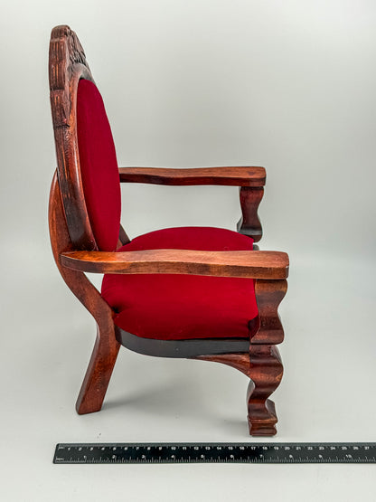 Dollhouse Miniature Wooden Victorian Arm Chair with Red Upholstery