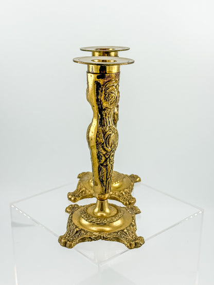 Vintage Brass Candlestick Holders — Ornate Repousse Floral Pair
