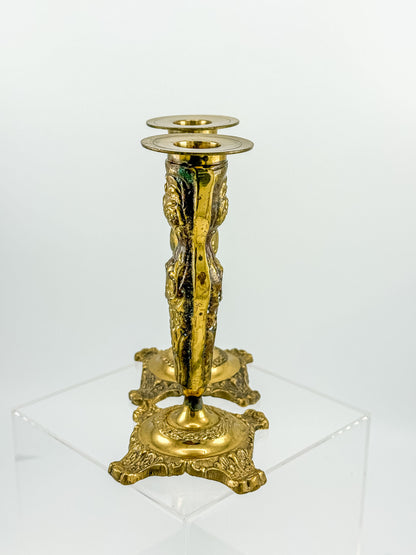 Vintage Brass Candlestick Holders — Ornate Repousse Floral Pair